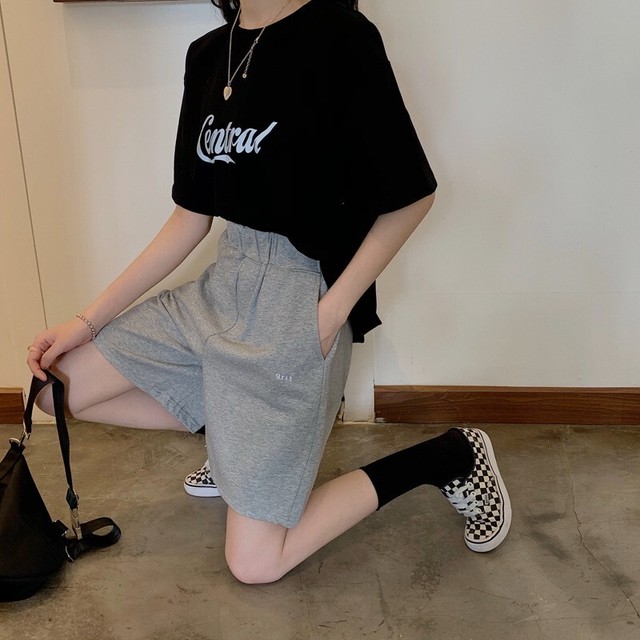 ハーフパンツ レディース カットソー ショートパンツ 裏毛 ニット イージー 韓国 かわいい 体型カバー 着痩せ Cospa Fashion