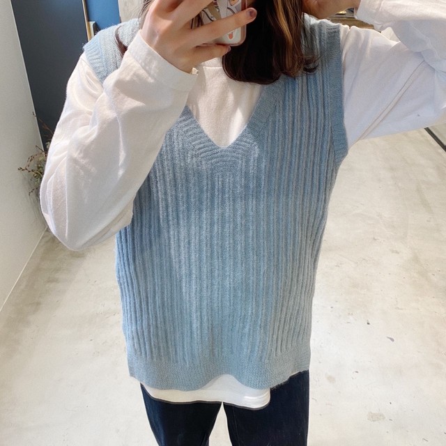 ゆったり ニットベスト 半袖ベスト 半袖ニット ニットベスト ブルー アースカラー Stay She It ステイシーイット ゆったり ニットベスト 半袖ベスト 半袖ニット ニットベスト ブルー アースカラー Stay She It ステイシーイット