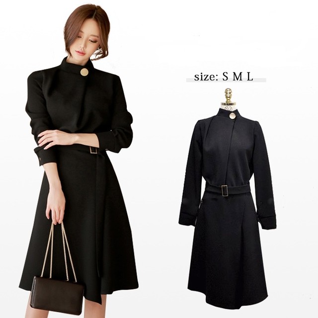 ワンピース ハイネック ドレス フレアワンピース 長袖 ミディアム丈 パーティー ドレス フォーマル 高めの位置に設定されたウエストが 脚長効果をもたらします Ys0105 Fashion Mille