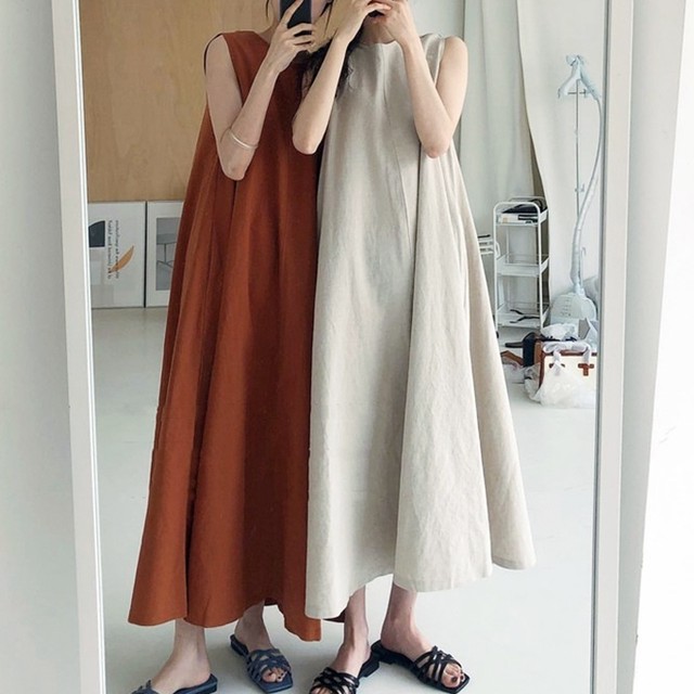 ロングワンピース レディース 春夏 秋冬 春 夏 秋 冬 ノースリーブワンピース ゆったり ノースリーブ Aラインワンピース Aライン マキシワンピース 無地 楽チン ベージュ キャメル オフィスカジュアル きれいめ Ol 10代 代 30代 C Oss0025 My Charm マイチャーム