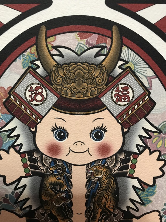 和彫りの刺青キューピー画 虎 兜 サイズ qcomic
