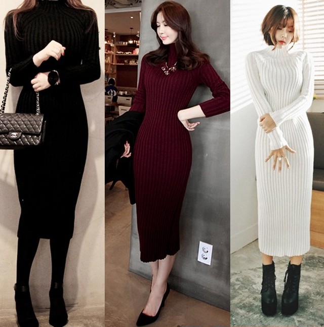 ニットワンピース 秋冬 ハイネック タイト セクシー ワンピース 韓国 ファッション レディース ボトルネック 上品ワンピース オルチャン ファッション 冬服 レディース ロングワンピース リブニット 伸縮 ストレッチ ニットワンピ ワインレッド 白 黒 秋冬 ワンピース