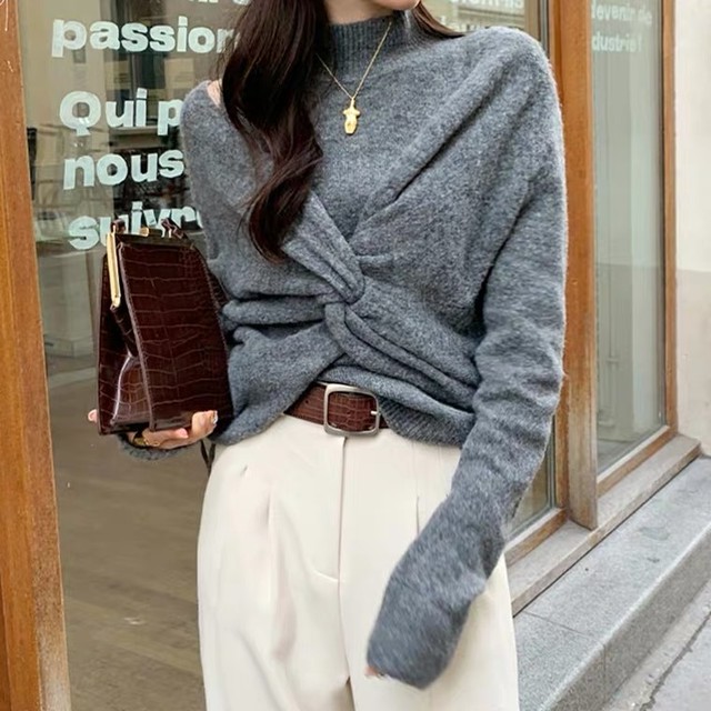 ノースリーブハイネックニット 長袖クロスニット二点セット Yukinostores