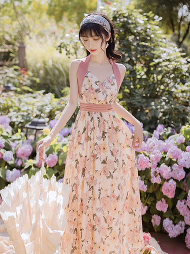 ワンピース ロング丈 ノースリーブ ドレスワンピース キャミワンピ 花柄 清楚 二次会 デート お出かけ Mh2130 Valentina210
