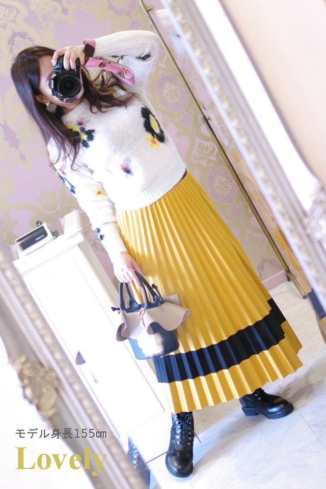 アパレル ボトムス 2トーンカラー プリーツスカート マリーゴールド Lovely Nagoya アパレル ボトムス 2トーンカラー プリーツスカート マリーゴールド Lovely Nagoya