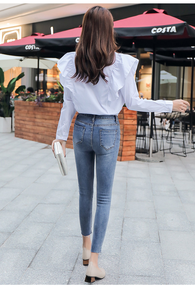 Vネック フリル ブラウス フリルシャツ 白シャツ 白ブラウス オフィス 長袖 肩フリル ショルダーフリル シンプル 1519 Sayurio レディースアパレル ファッション プチプラ アラサー アラフォー