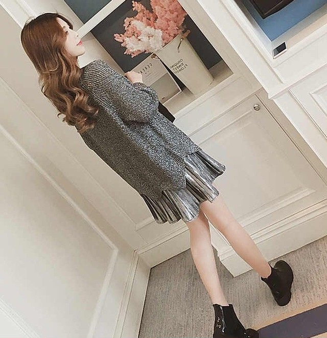 ニットワンピース キャミワンピース ドレス 重ね着 グレー 秋 冬 ラグランスリーブ 韓国 オルチャン フェミニン 大人かわいい 学生 通学 Like Fashion