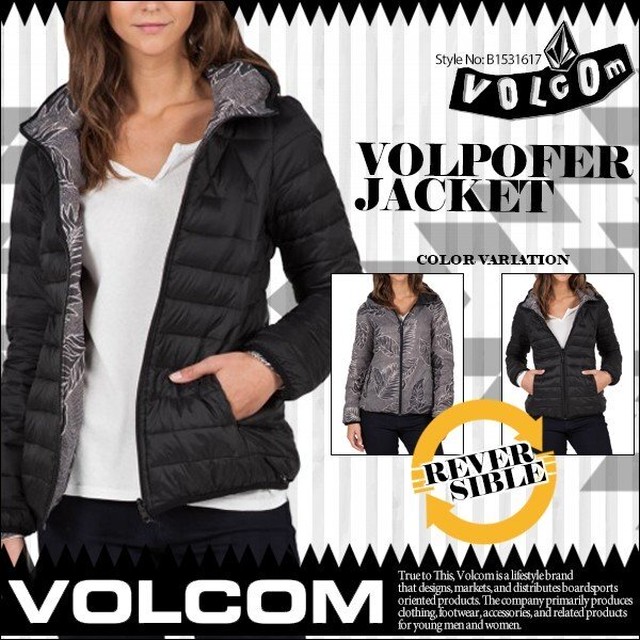 B ボルコム ダウンジャケット レディース アウター 人気ブランド リバーシブル 黒 ブラック ボタニカル Volpofer Jacket Volcom Beachdays Okinawa