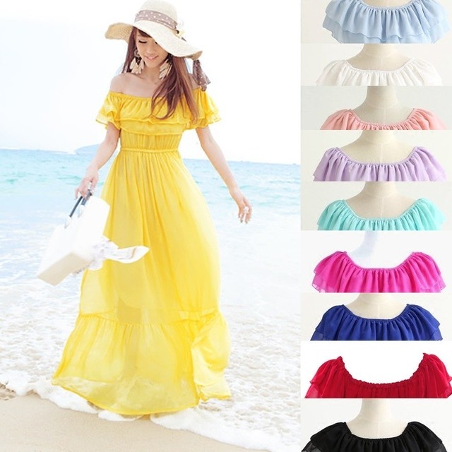 マキシワンピース 半袖 オフショルダー Aライン ハイウエスト ティアード リゾート ビーチ 夏 Azumilwear