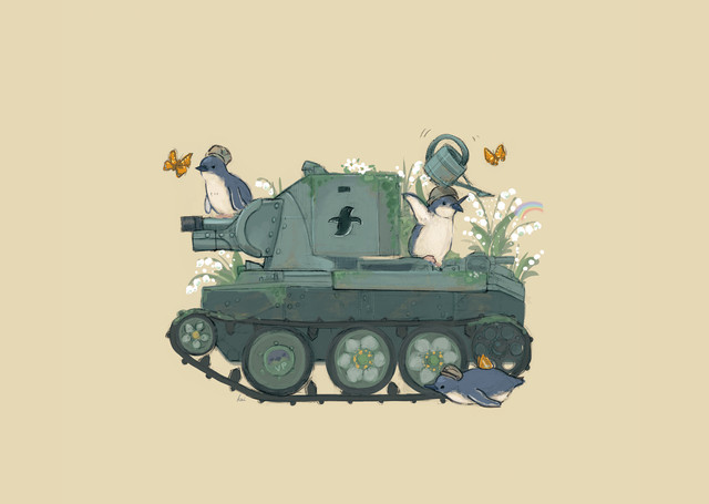 【南極ホタル堂】 複製画「Penguin Tank BT-42 & White-flippered penguin」