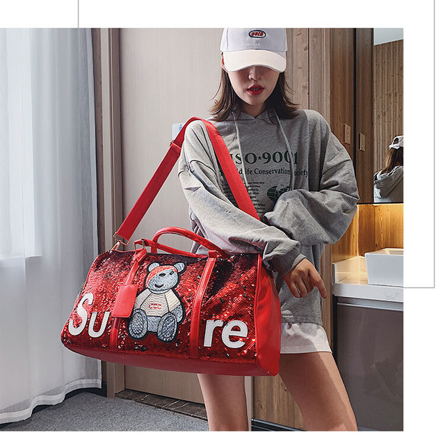 クマ スパンコール ボストンバッグ キラキラ ブラック シルバー レッド グリーン ピンク 大人可愛い レトロ おしゃれ かわいい 韓国 韓国ファッション オルチャン オルチャンファッション P908 Korean Select 韓国ファッション オルチャンファッション