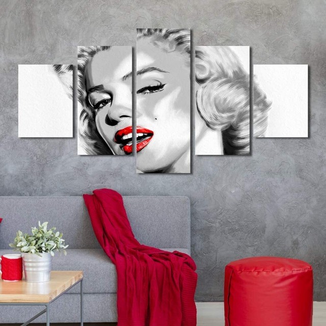 送料無料 木枠付き 壁掛け キャンバス 5枚組 マリリン モンロー 女優 モデル 白黒 モノクロ インテリア ディスプレイ アート 輸入雑貨 Hachinohe Base 1518