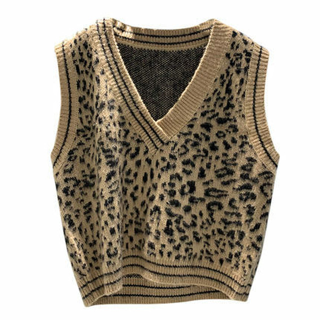 レオパード ヒョウ柄 ニットベスト Vネックベスト トレンド 韓国ファッション オルチャン 着回し ｇｄｒ