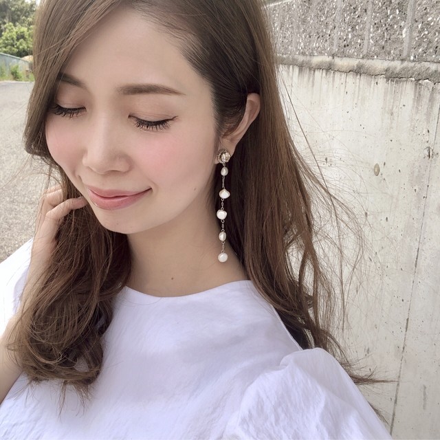 ピアス 人気 淡水パールスワロフスキーロングピアス オシャレ アクセサリー トレンド Milea