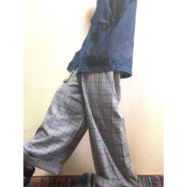 Vintage グレンチェック ワイドパンツ ゆったりシルエット トレンド ファッジ系 メンノン Romp Vintage Used Shop Vintage グレンチェック ワイドパンツ ゆったりシルエット トレンド ファッジ系 メンノン Romp Vintage Used Shop