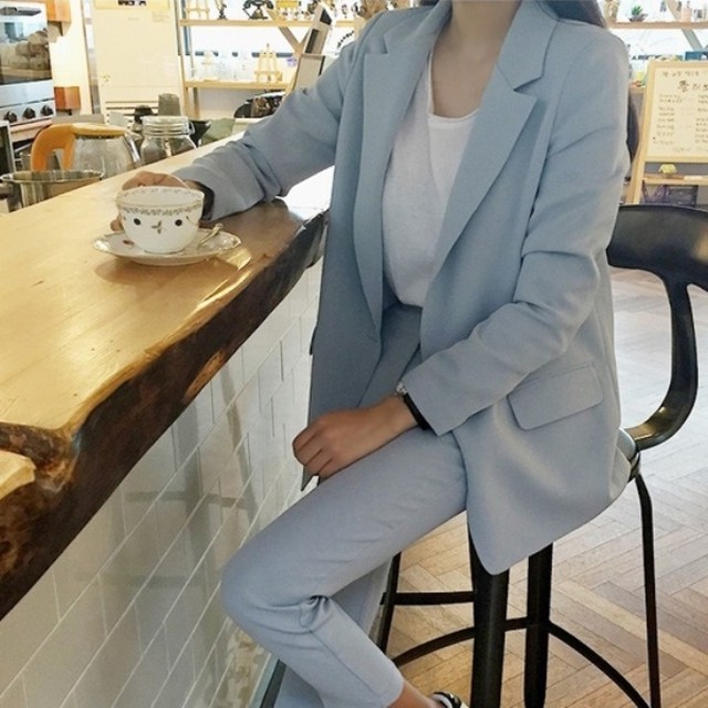 ジャケット セットアップ レディース 春夏 パンツ スーツ レディース 韓国 ファッション 春服 夏服 レディース シャーベットカラー パステル ペール ブルー カジュアル スーツ 上下セット Vestito