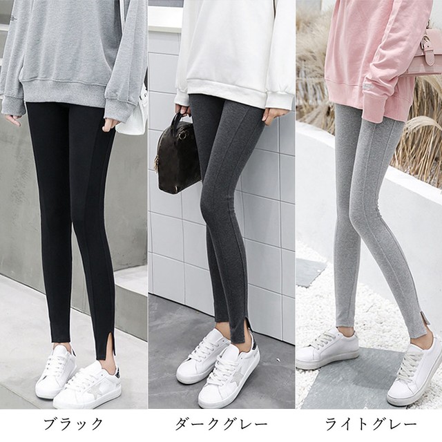 レギンス レディース スリット レギンスパンツ ウエストゴム ラインパンツ レギパン シンプル 着まわし Fashion