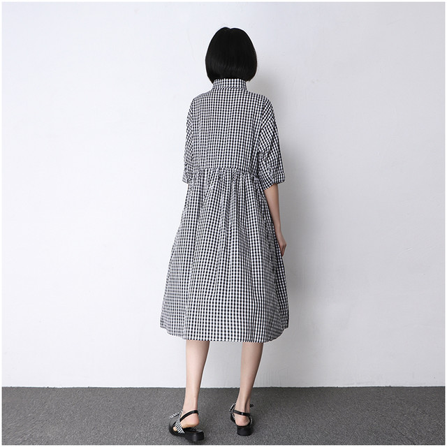 2色展開 レトロ シャツワンピース ギンガムチェック チェック ワンピース シャツ ロングワンピース ナチュラル リンネル系 ワンピース 森ガール ゆったり 大きいサイズ 193 491 Valentina210