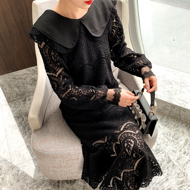 M 4xlサイズ 全2色 ワンピース レース 長袖 ロング丈 Aライン ガーリー 通勤 通学 デート お出かけ 女子会 Dressarroser