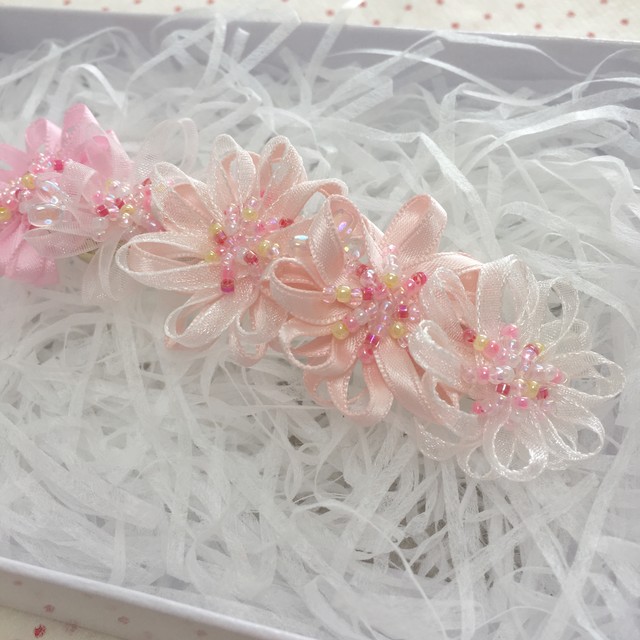 花嫁バレッタ ピンク 金髪ついんてーる