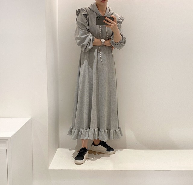シンプルコーデ ロングワンピース スウェットワンピース マキシ丈 レディース 無地 おしゃれ フリル デイリー マタニティ Ptnym3613 Shop Suba