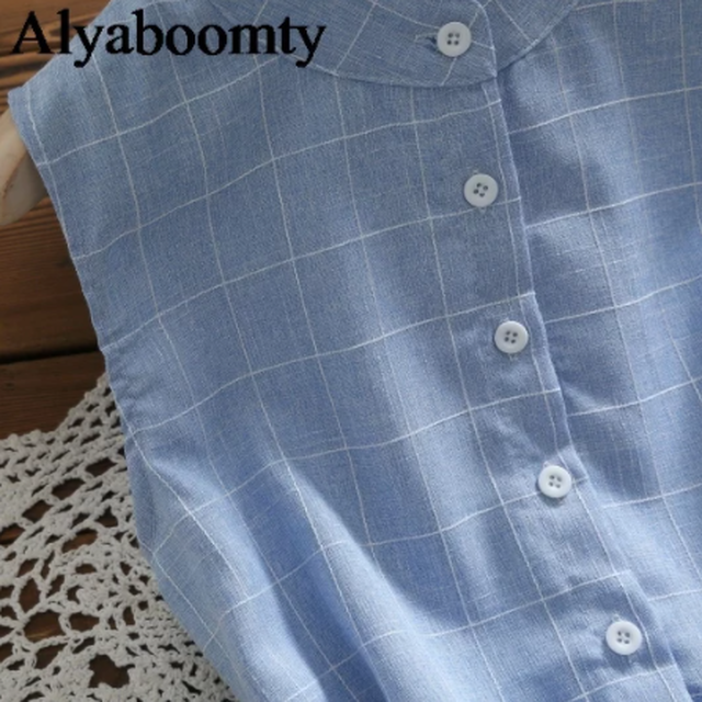 森ガール 韓国風 ワンピース 青 チェック柄 ノースリーブ カジュアル レースアップ エレガント 水色 夏 Cinderella Story