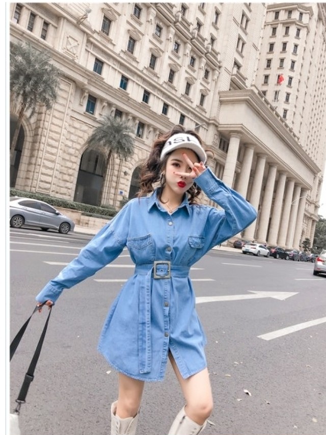 レディース ワンピース 春夏 デニムワンピース シャツワンピース ジーンズ ロング丈 ワンピース レディース デニムシャツ 春 夏 秋 ジー Basecamp49