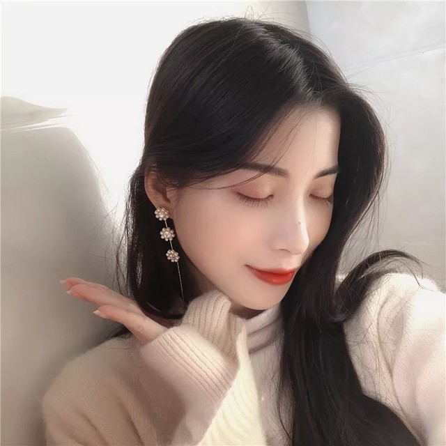 販売再開 アクセサリー 韓国風ミニパール ラインストーンロングイヤリング ピアス Asian Perfect Beauty