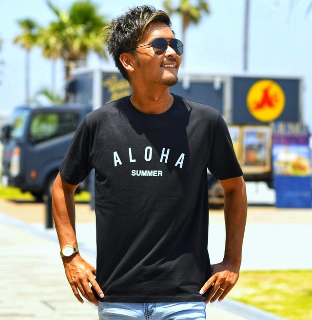 21 夏 新作 Aloha ロゴ バック フォト プリント 半袖 Tシャツ メンズ レディース カップル アロハ ハワイ Hawaii サーフ Surf 海 ビーチ ヤシの木 海外 ファッション Old Rookie