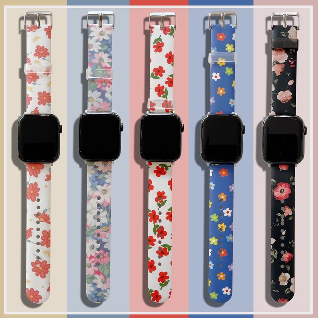 Apple Watch バンド アップルウォッチ ベルト Imd製法 スポーツバンド 38 40mm 42 44mm ラバーベルト かわいい 花柄 韓国 かわいいairpodsケース Switchカバー Iphoneケース Airtagホルダー New I