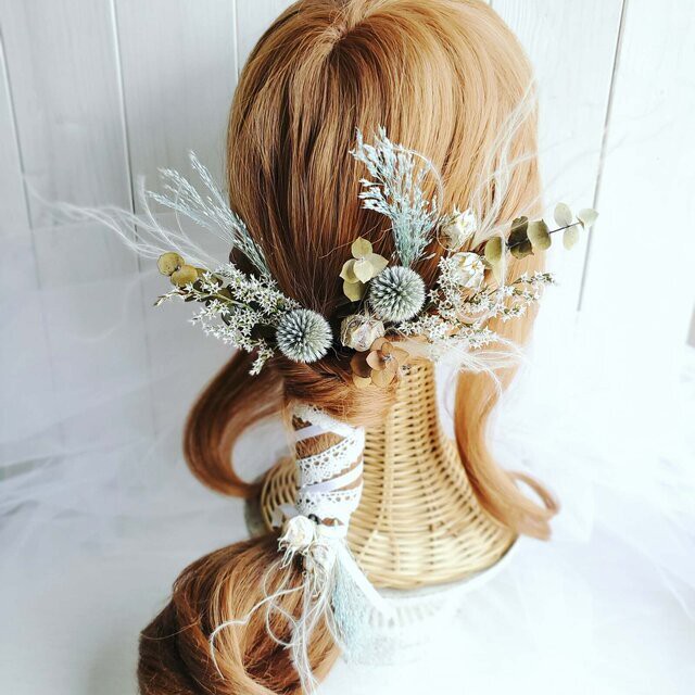 あざみ ユーカリ ナチュラル 髪飾り 結婚式 成人式 卒業式 Niji Wedding 手作り ブーケ 髪飾り 花冠の通販