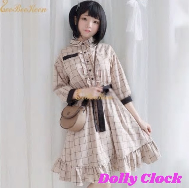 チェック柄スカートドレスガールロリータワンピース Dolly Clock