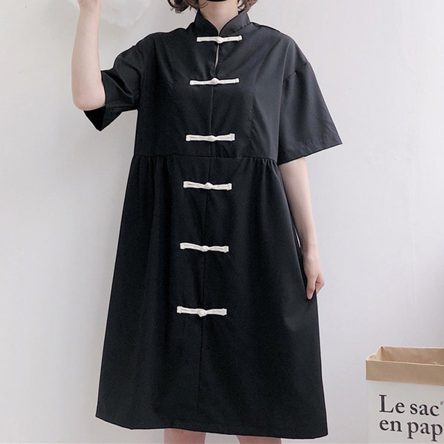 Lolita Op Dress ロリータワンピース ロリィタ チャイナ風服 チャイナボタン お茶会 撮影 半袖 ベージュ ブラック Mintcat