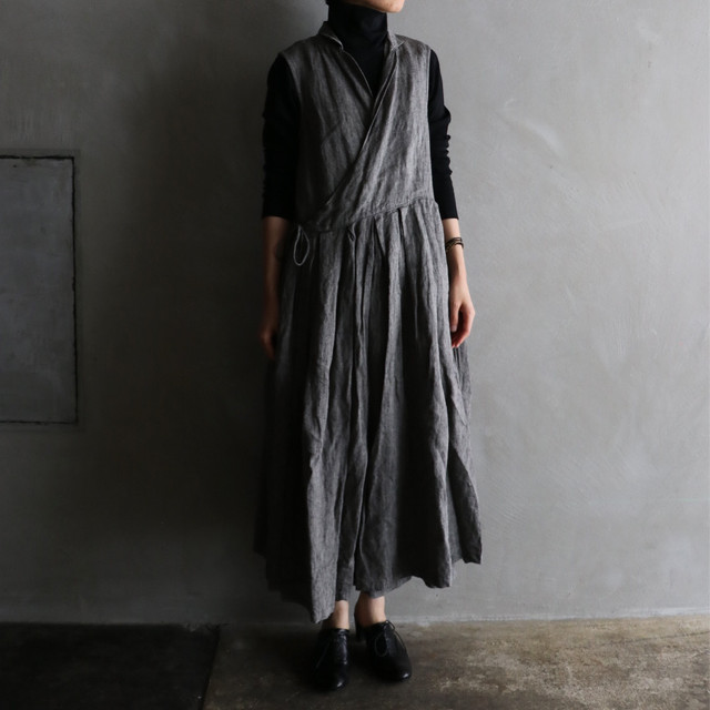 Sa Rah T 098n0衿つきカシュクール タック ワンピースノースリーブ グレー Hase