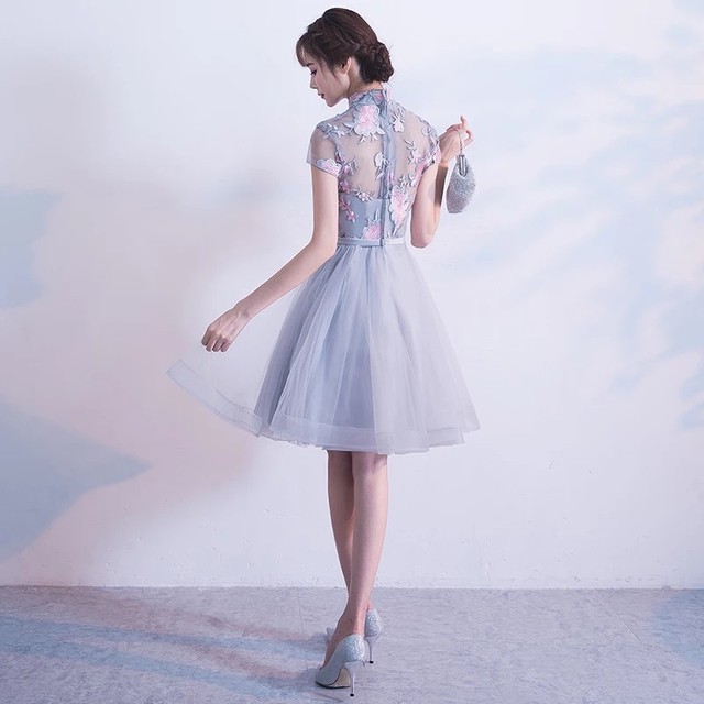 ハイネック レース 結婚式 花柄チュールワンピース 大きいサイズあり Yukinostores