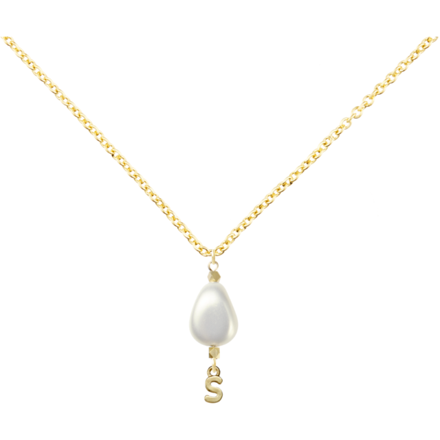 手作り樹脂の変形パールがついたイニシャルネックレス S インポート レディースファッション専門店 Chura Style