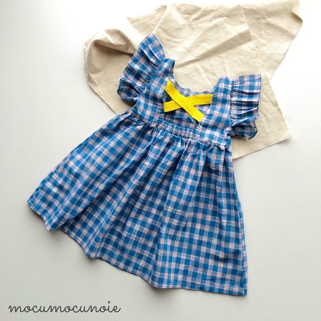 即納 バッククロス チェックワンピース 韓国子供服 ベビーグッズ Mocu Mocuの家
