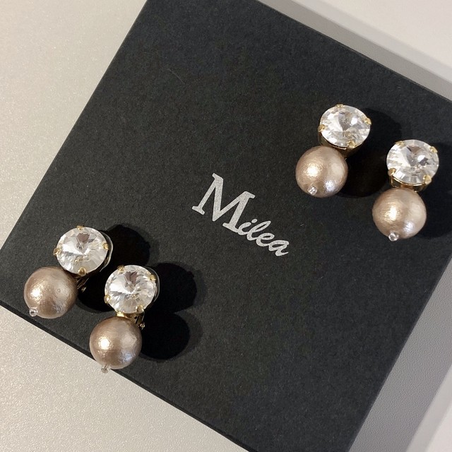 【イヤリング】人気 大粒スワロフスキー&ゴールドコットンパールイヤリング アクセサリー