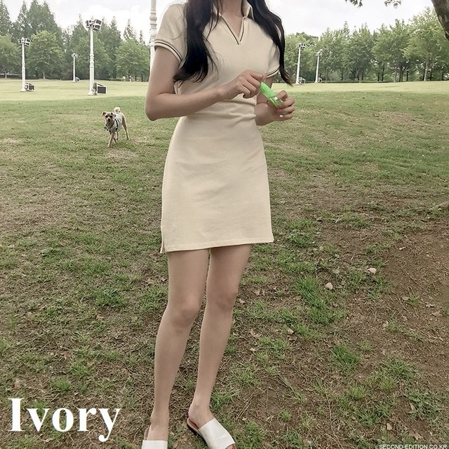 送料無料 2色 ワンピース レディース ポロワンピ ポロシャツワンピ ポロシャツ ワンピース 半袖ワンピース 半袖 襟つきワンピース スキッパー ワンピ Vネック デコルテ ミニワンピース ミニ丈 膝上 ひざ上 ウエストリボン りぼん リボン ウエストマーク くびれ バック