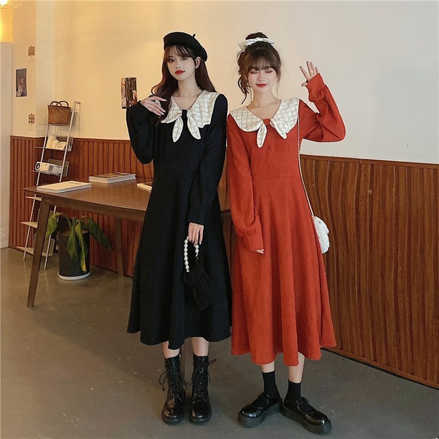 大流行中 ミモレ丈 Aライン レトロ レース Vネック 七分袖 ワンピース 安い購入 Studenjoy Com