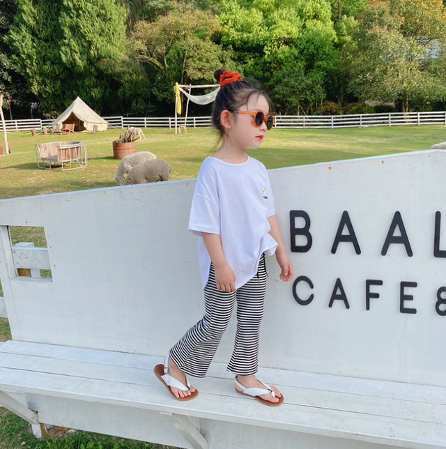 上下セット Tシャツ ストライプ ワイドパンツ カジュアルパンツ 女の子 春 夏 秋 おしゃれ 人気 可愛 Coolkids