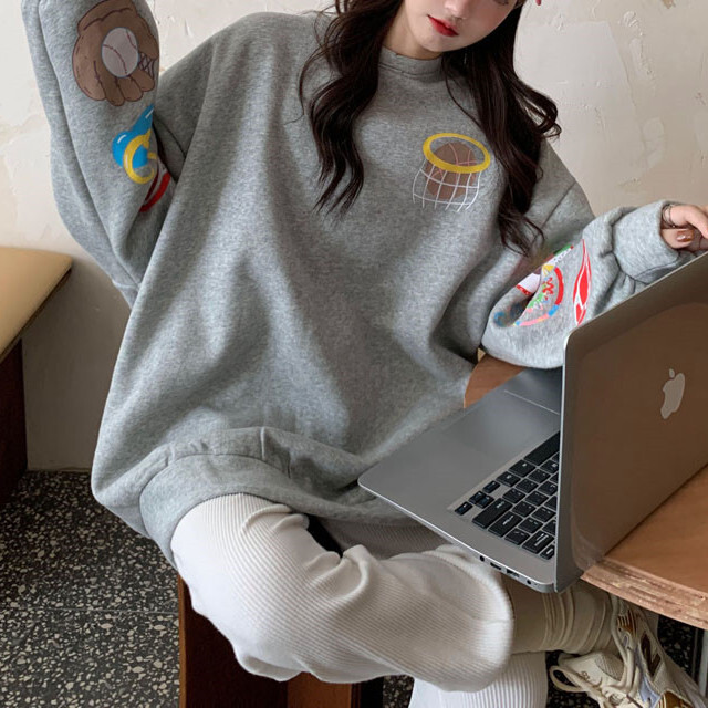 3色 Casual トレーナー スウェット レディース 裏起毛 おしゃれ 安い 韓国 プリント 秋冬 まるの樹 Fashion