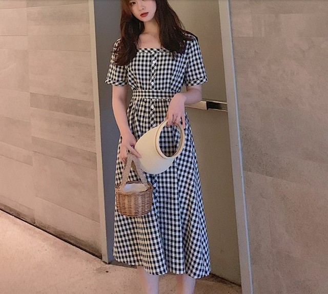 好評継続中 今だけ限定価格 冬物 レディース ワンピース チェック柄 膝下丈 ハートボタン シャツ ワンピ ガーリー スクエアネック フォーマル デート 女子会 数量限定 Alimamiy Ru