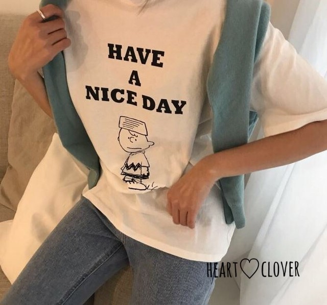 チャーリーブラウンtシャツ Have A Nice Day ロゴ Heart Powered By Base