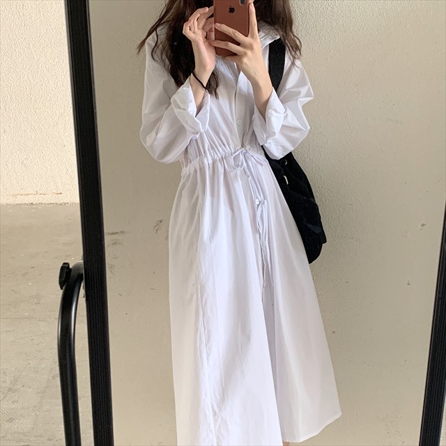 無地 ホワイト シャツ ワンピース 長袖 シャツワンピース 襟付き ミモレ丈 きちんと感 ウエストマーク ドローコード レディース オーバーサイズ デート 可愛い 体型カバー 10代 代 30代 40代 Laff Store ラフストア レディース 携帯ケース 携帯カバー