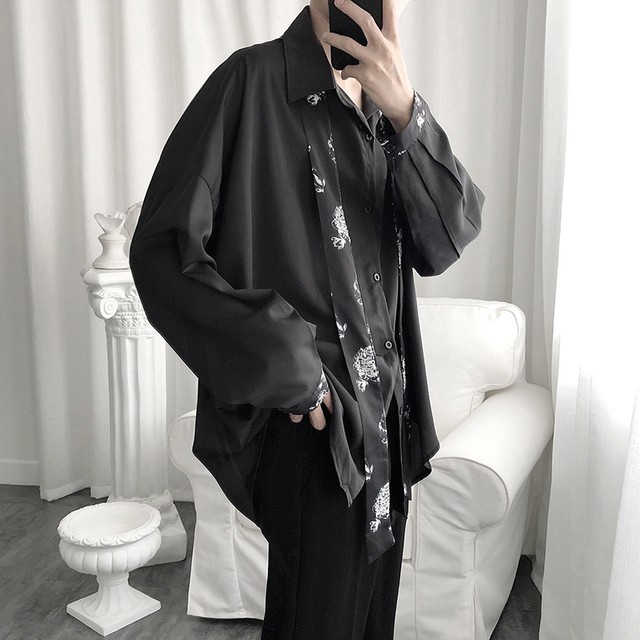 ゴスロリ シャツ ネクタイ付 病み可愛い ユニセックス モード系 黒コーデ 原宿系 10代 代 天使と悪魔 サブカル系ファッション Seasonz