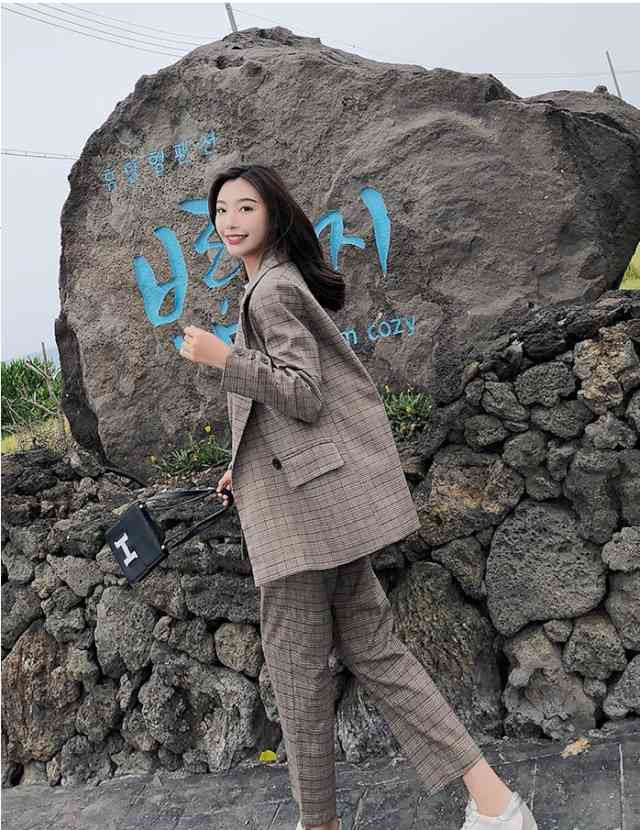 セットアップ レディース セットアップ ニット秋冬 パンツ ドレス スーツ セット ワイドパンツ 大きいサイズ アンクル丈 痩せて見える 他と被らない お出かけ ゆったり ゆるい ルーズ トレンド シンプル チェック グレンチェック 通勤 Ol Tresor