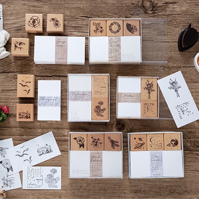 再販 H049 自然集 厚紙カード 木製スタンプセット 全7種 Cherish365 Zakka