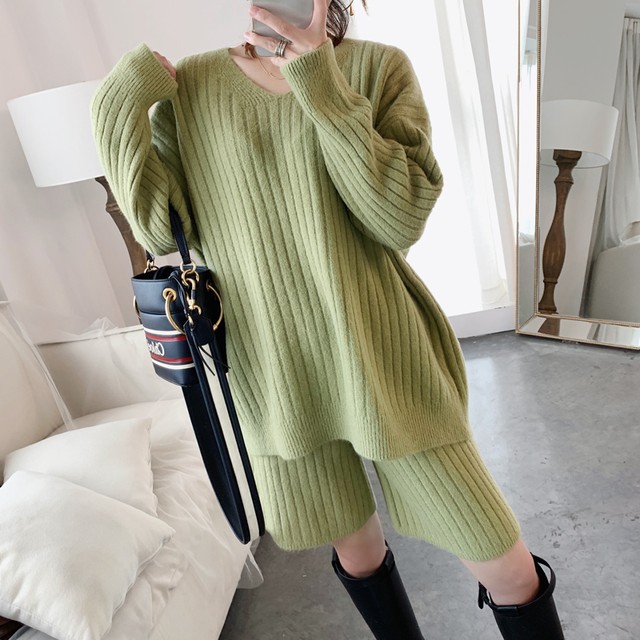 リブニット ショーパン ニットアップ セットアップ 太もも見せ ショートパンツ ニット 2ピース 流行り 学生 10代 代 可愛い 注目 人気 お洒落 レディース 大人 Sugar Daystyle シュガーデイスタイル