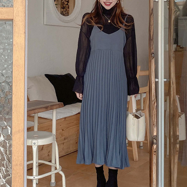 プリーツ キャミソール ワンピース レディース 重ね着 ロングワンピース 無地 フェミニン キャミワンピ 無地 シンプル 体型カバー Aライン スカート Infini Arc En Ciel